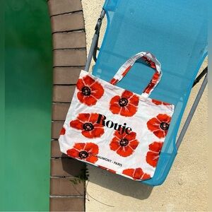 NEW ROUJE Red Floral Canvas Cotton Caryall Tote